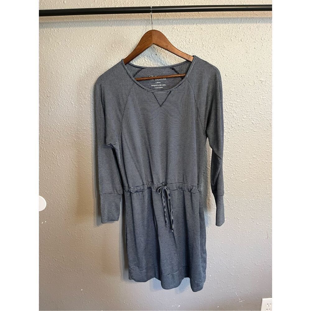 Carve Designs Cotton Dress Long Sleeve Tie Waist Drawstring Blue White Stripe Si